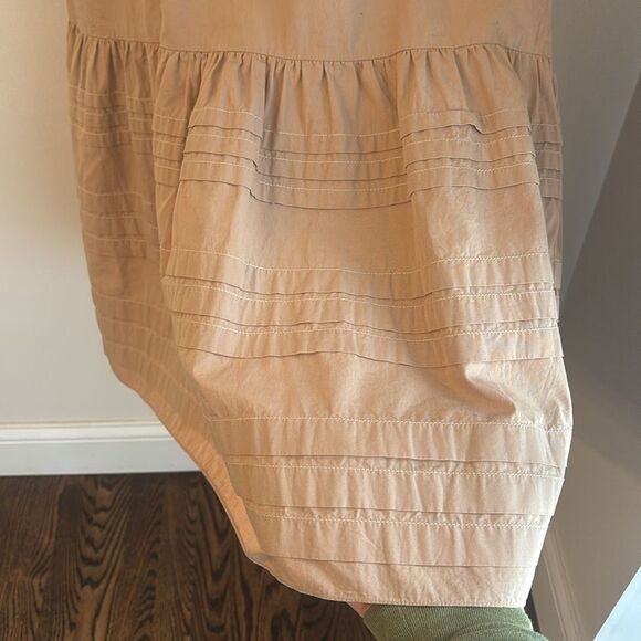 Intermix Womens puff short sleeve ruffle tan tiered prairie v-neck dress size 4 - Picture 6 of 11